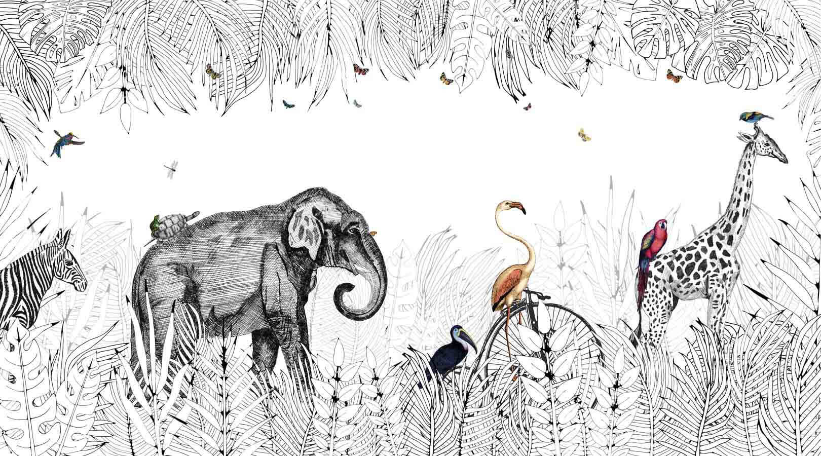 Papier Peint Safari Noir et Blanc | Le Petit Intissé