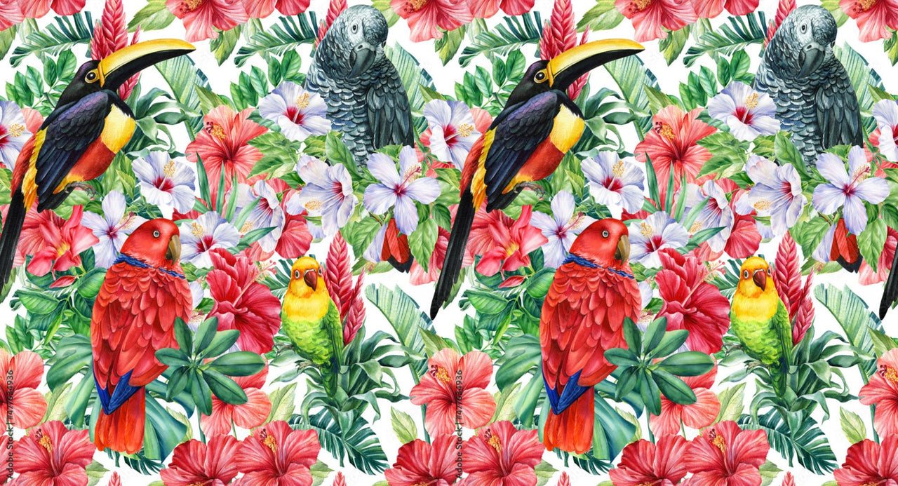 Papier Peint Oiseaux <br/> Touche Tropicale et Oiseaux