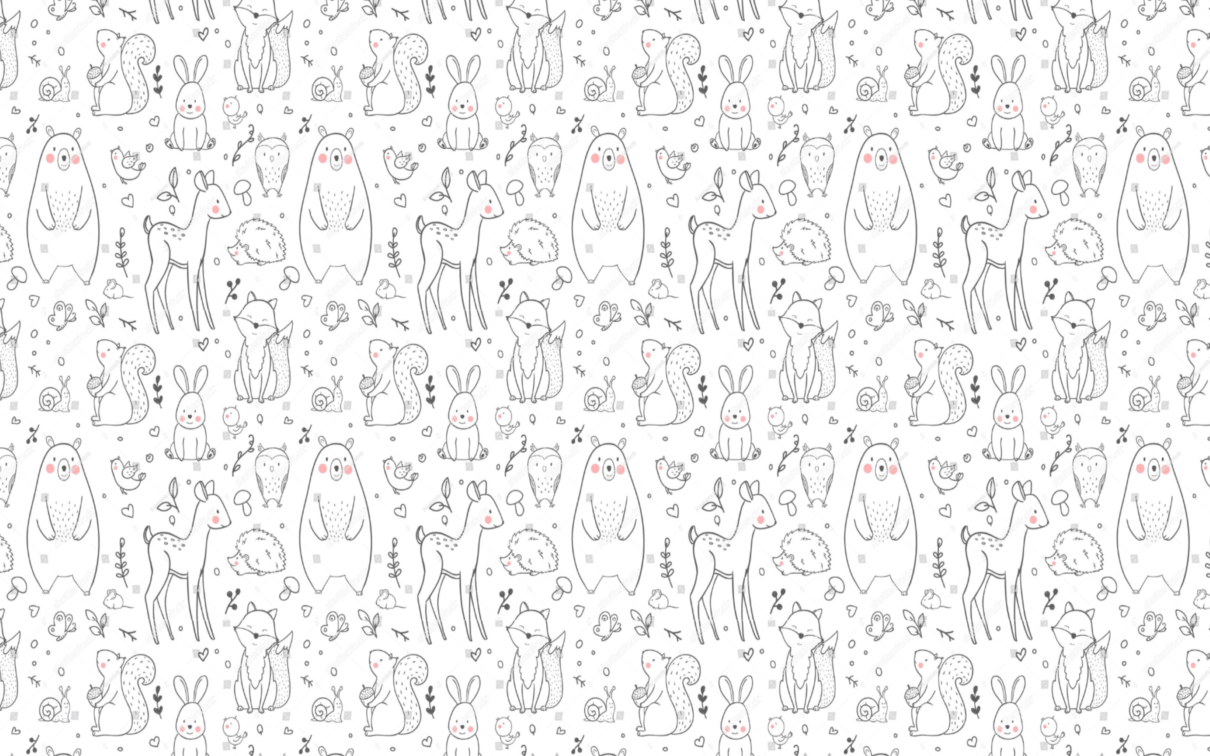 Papier Peint Animaux <br/> Fond Blanc Motif Noir