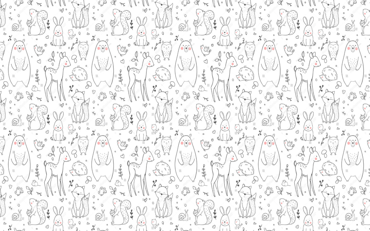 Papier Peint Animaux <br/> Fond Blanc Motif Noir