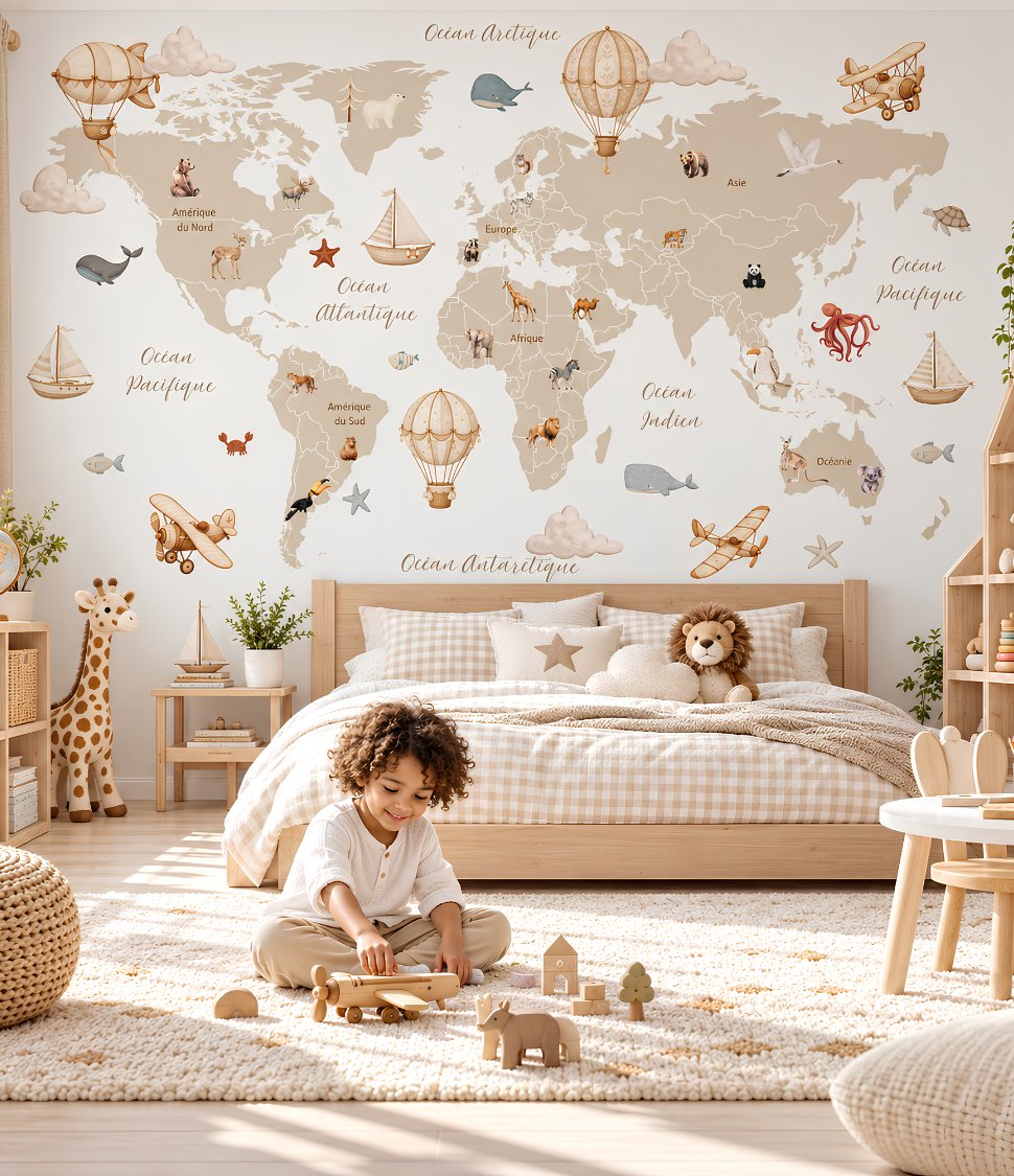 Carte du Monde Murale Enfant en Français | Le Petit Intissé