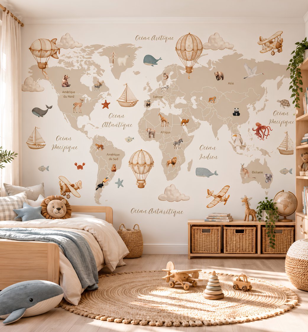 Carte du Monde Murale Enfant en Français | Le Petit Intissé