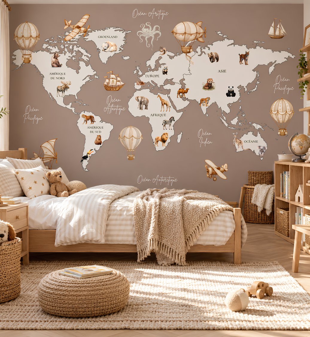 Carte du Monde Murale en Français | Le Petit Intissé