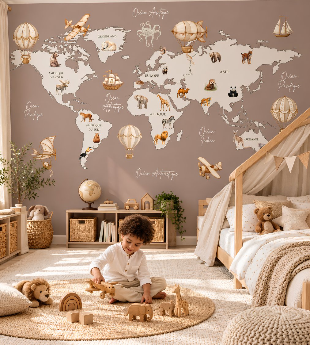 Carte du Monde Murale en Français | Le Petit Intissé