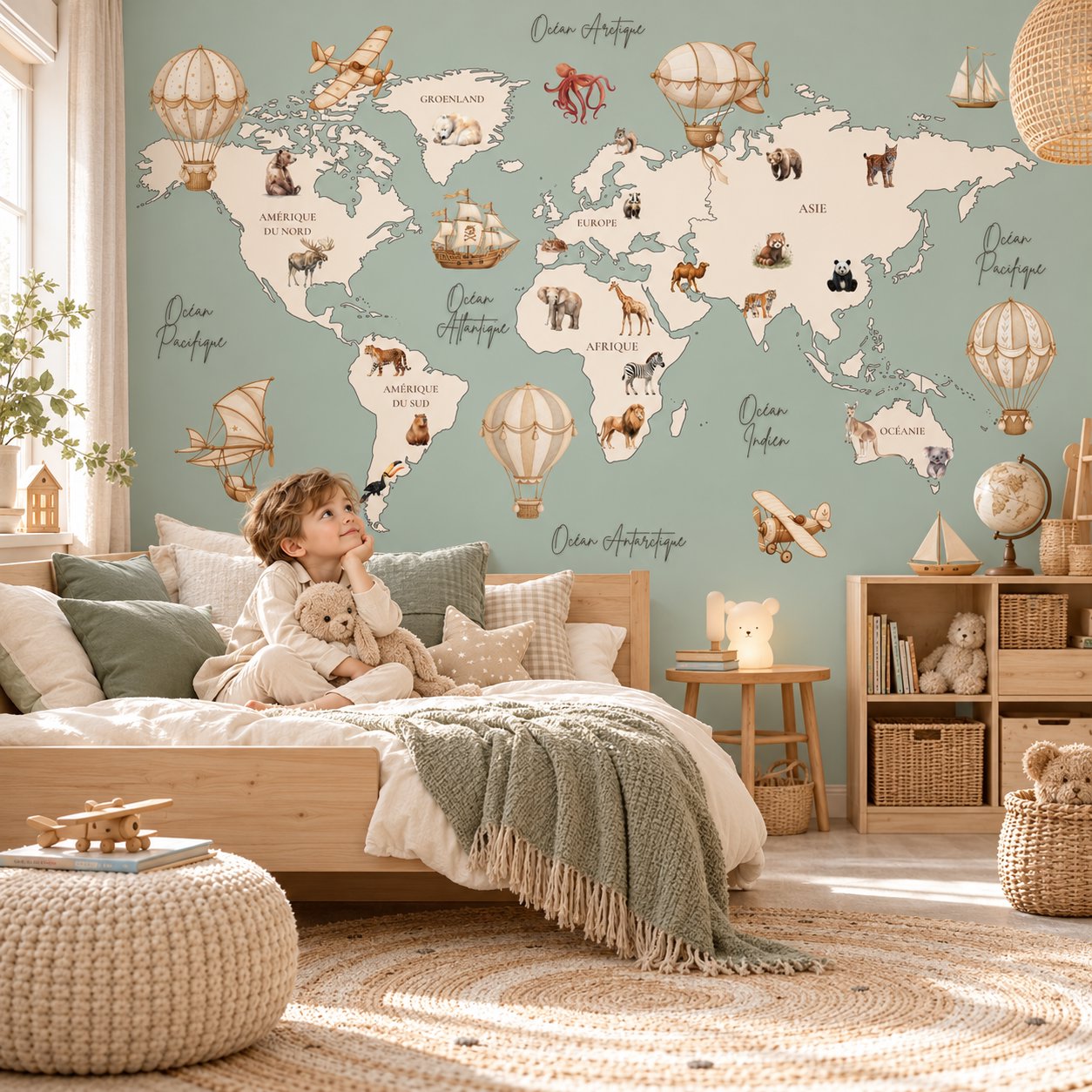 Carte du Monde Vert Sauge en Français | Le Petit Intissé