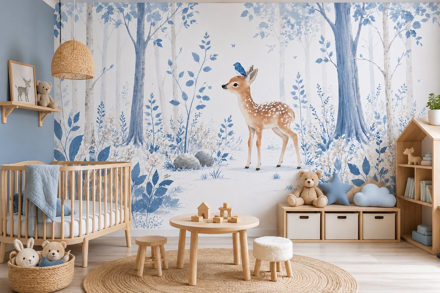 Papier Peint Animaux  <br/> Forêt Bleue Faon