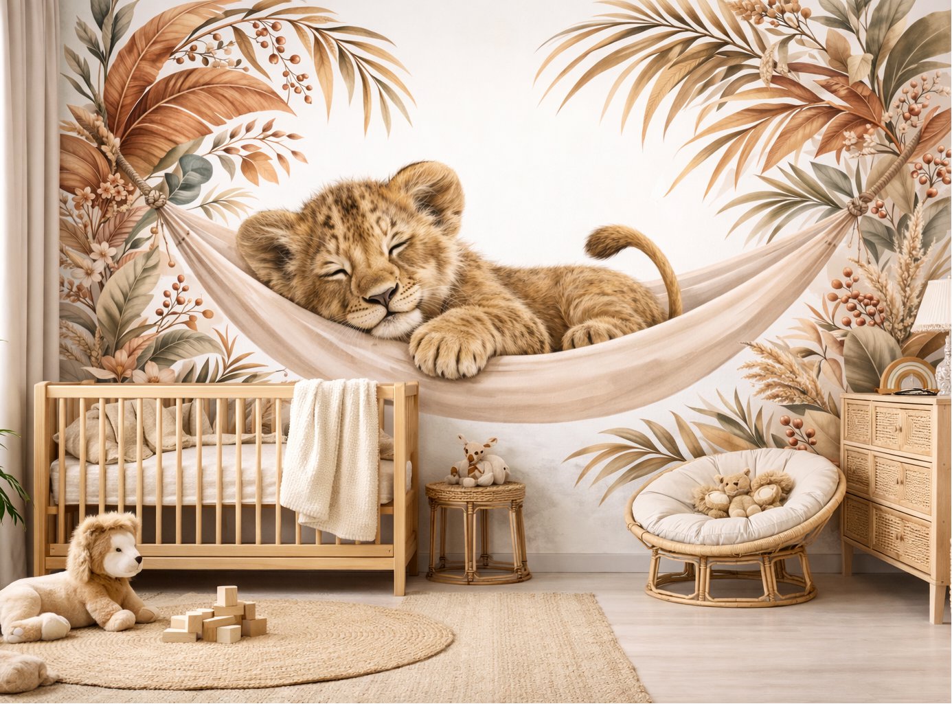 Papier Peint Animaux  <br/> Lionceau Hamac Boho