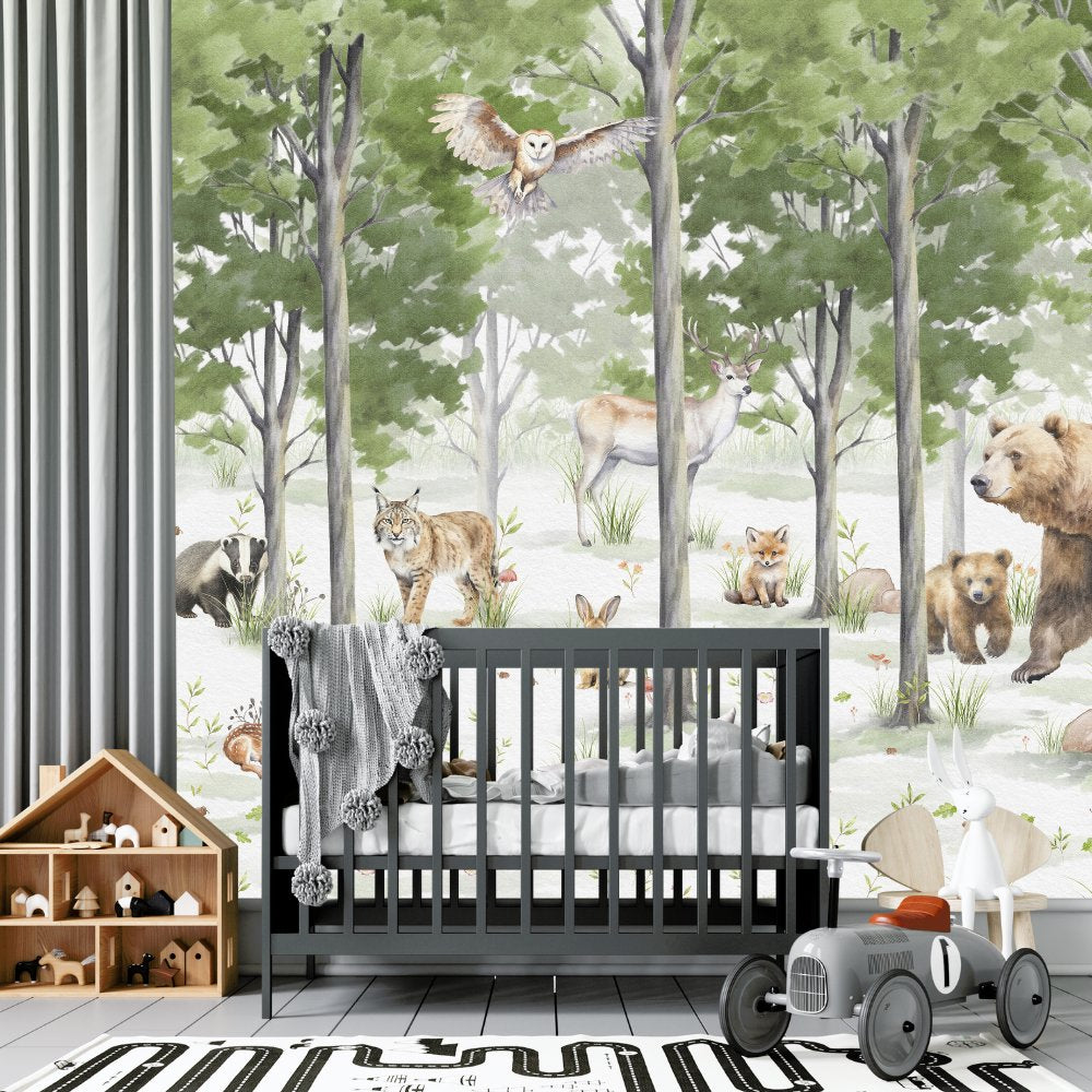 Papier Peint Animaux <br/> Ours et Forêt Peuplée