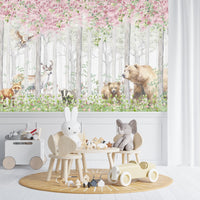 Thumbnail for Papier Peint Classique Bébé <br/> Fleur Rose et Faune Sauvage