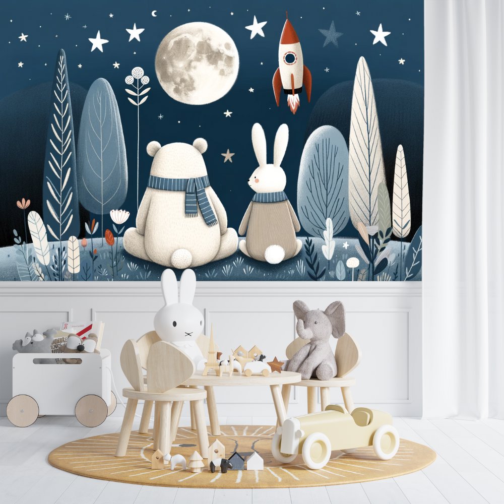 Papier Peint Espace <br/> Panoramique Ours et Lapin