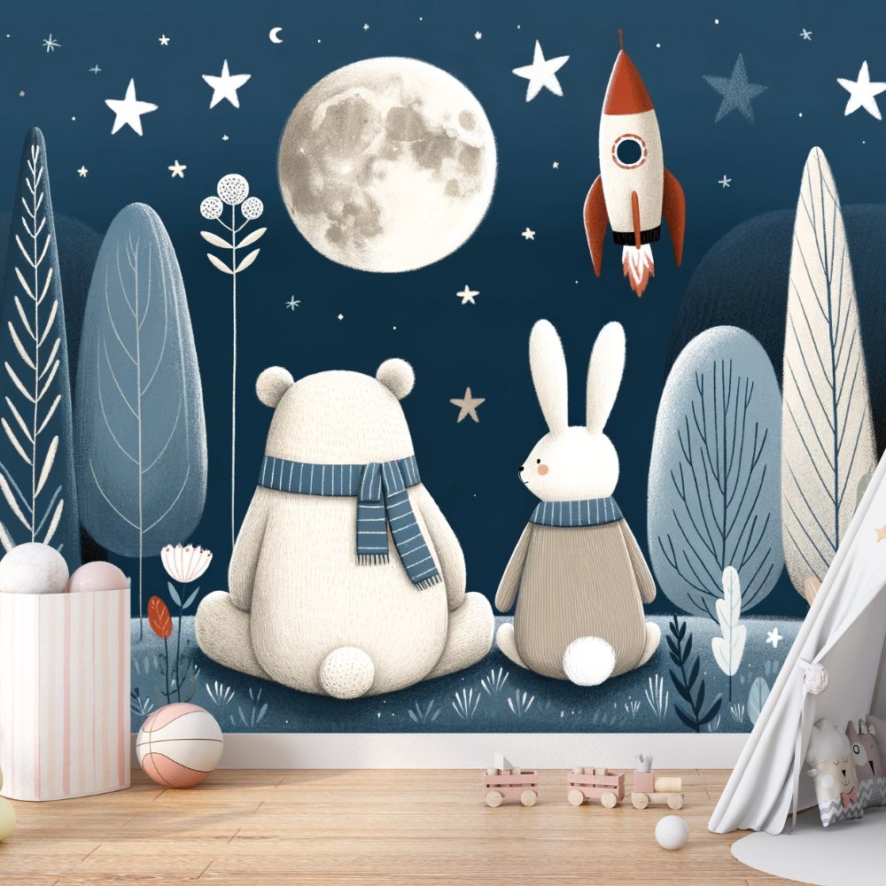 Papier Peint Espace <br/> Panoramique Ours et Lapin