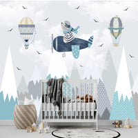 Thumbnail for Papier Peint Avion <br/> Ours Aviateur et Montagnes Enneigées
