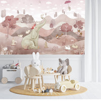 Thumbnail for Papier Peint Animaux <br/> Paysage Rose et Eléphant