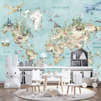Thumbnail for Papier Peint Carte du Monde <br/> Aventure Animaux et Avion