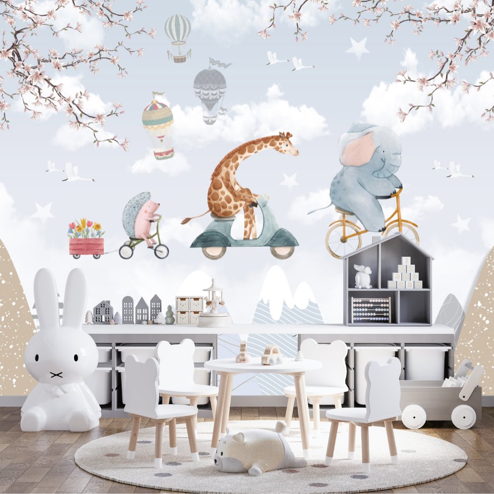 Papier Peint Animaux <br/> Girafe Eléphant Volant