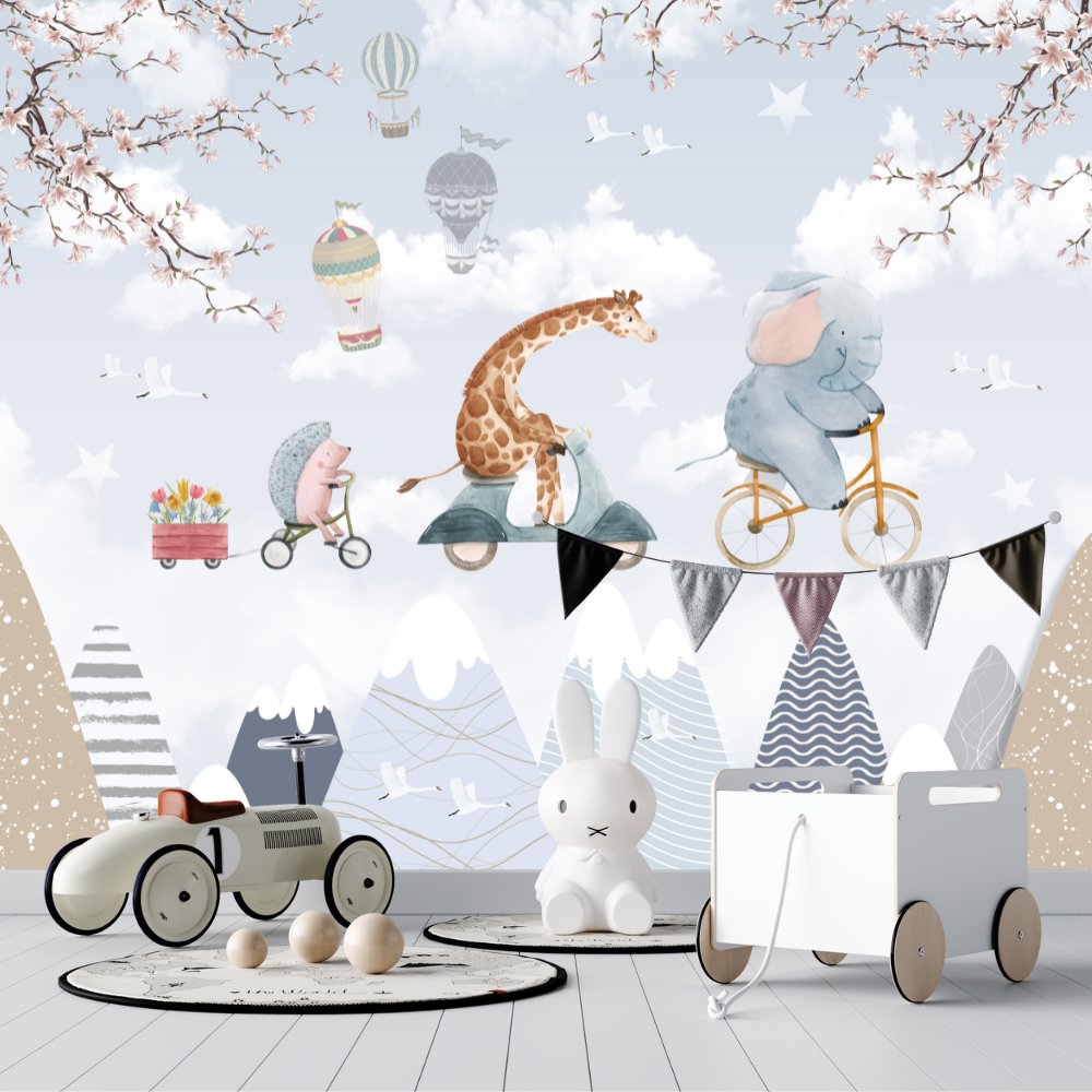 Papier Peint Animaux <br/> Girafe Eléphant Volant