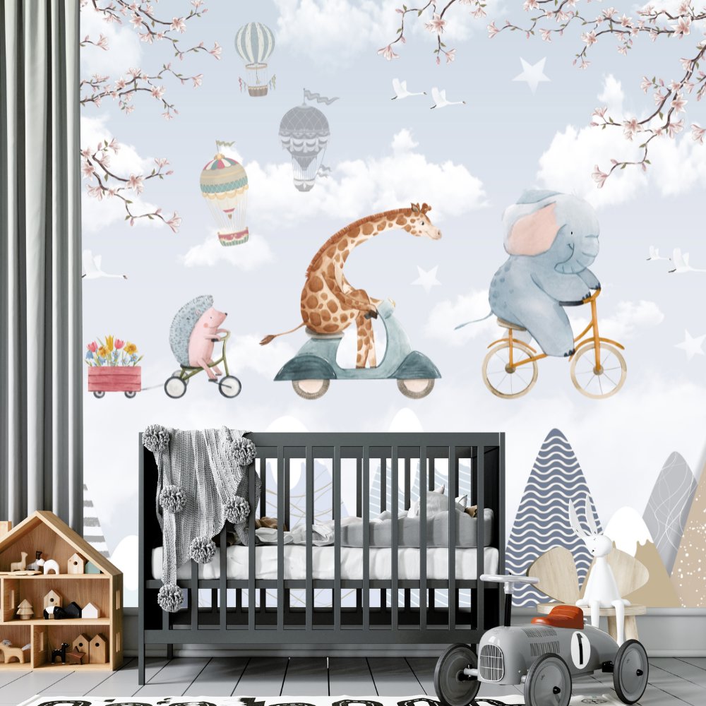 Papier Peint Animaux <br/> Girafe Eléphant Volant