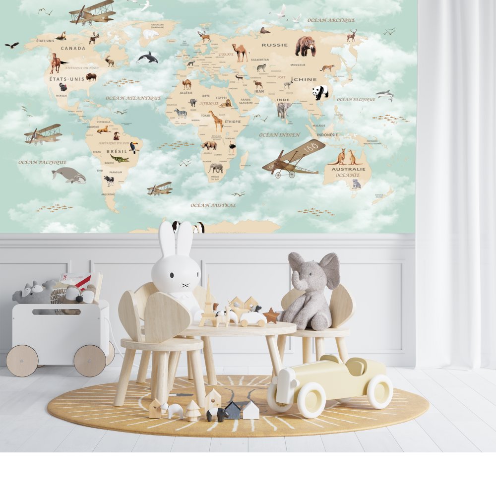 Papier Peint Carte du Monde <br/> Pays en Français