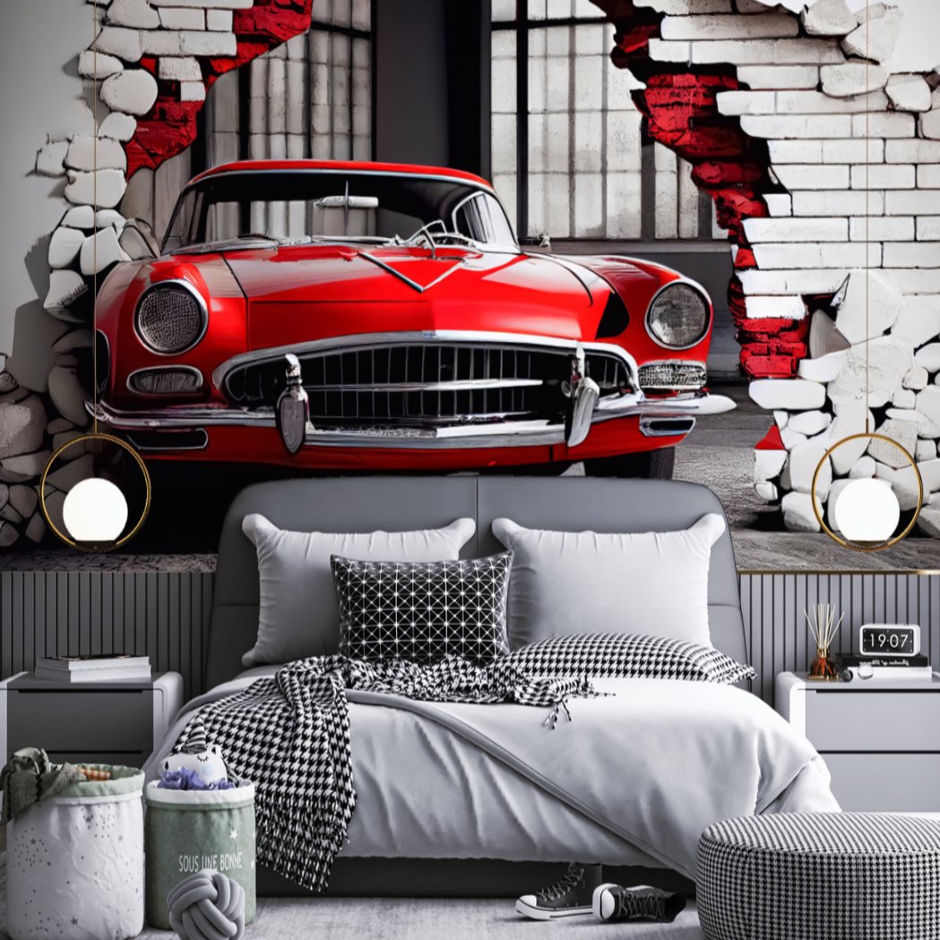 Papier Peint Voiture <br/> Panoramique Automobile Rouge