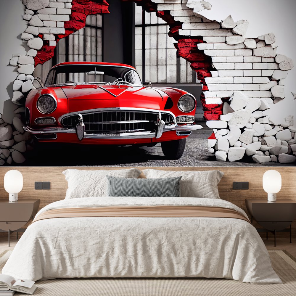 Papier Peint Voiture <br/> Panoramique Automobile Rouge