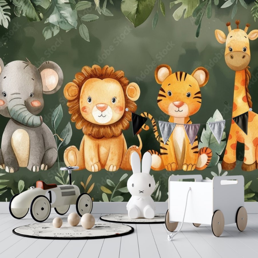 Papier Peint Animaux <br/> Douceur Jungle Verte Enfant