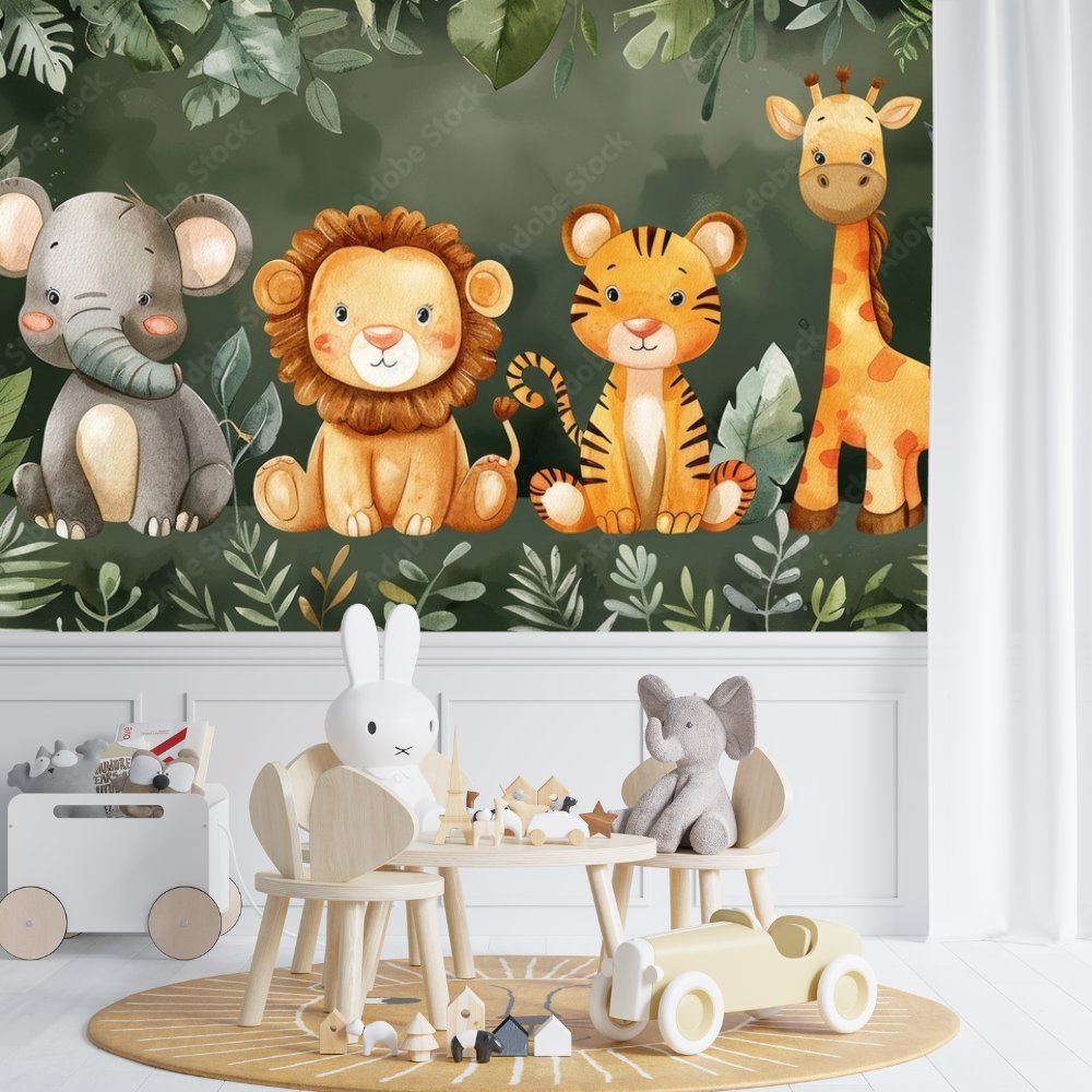 Papier Peint Animaux <br/> Douceur Jungle Verte Enfant