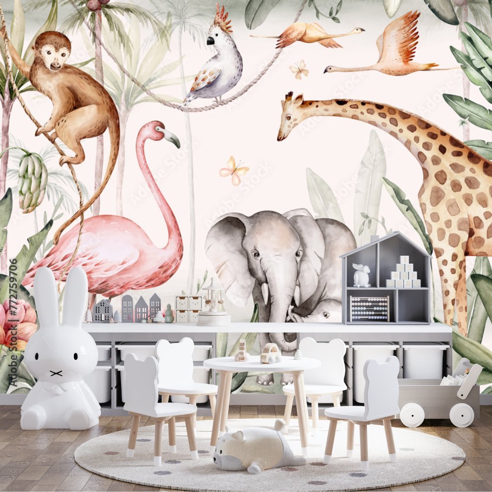 Papier Peint Animaux <br/> Douceur et Pastel Jungle