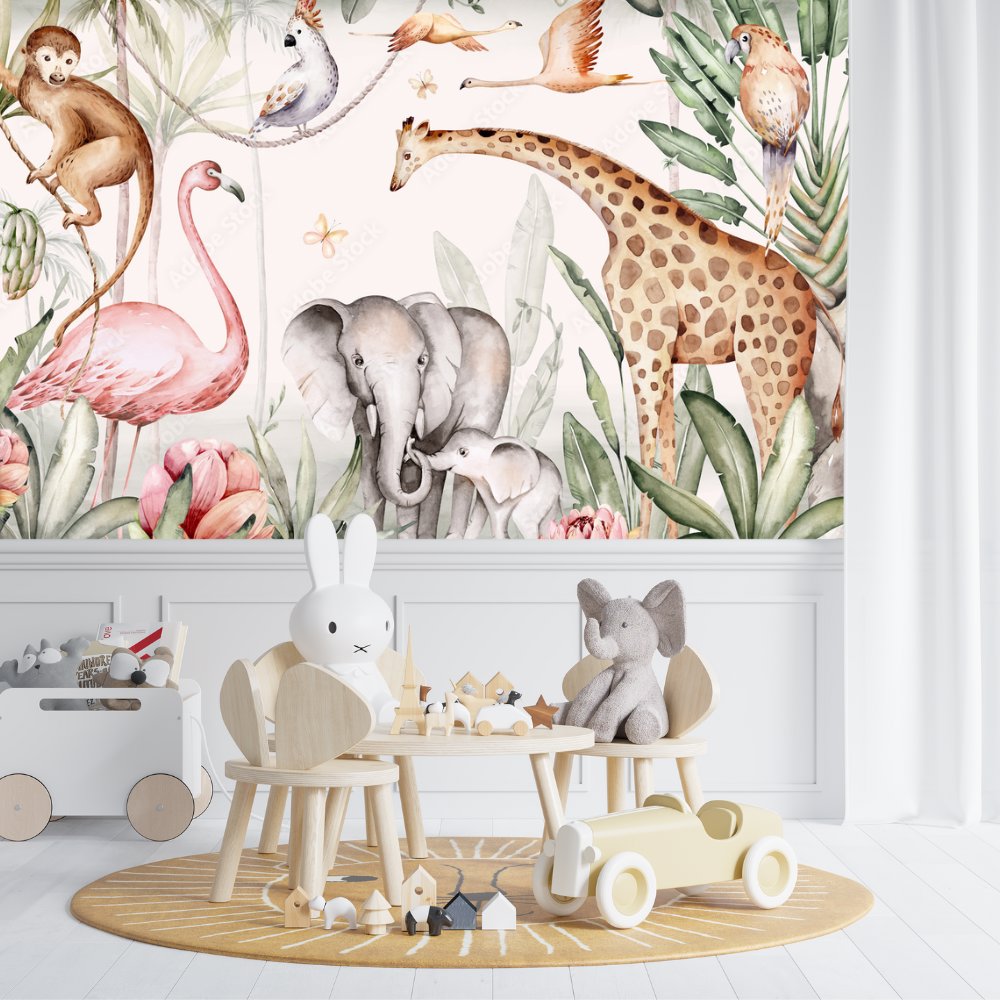 Papier Peint Animaux <br/> Douceur et Pastel Jungle