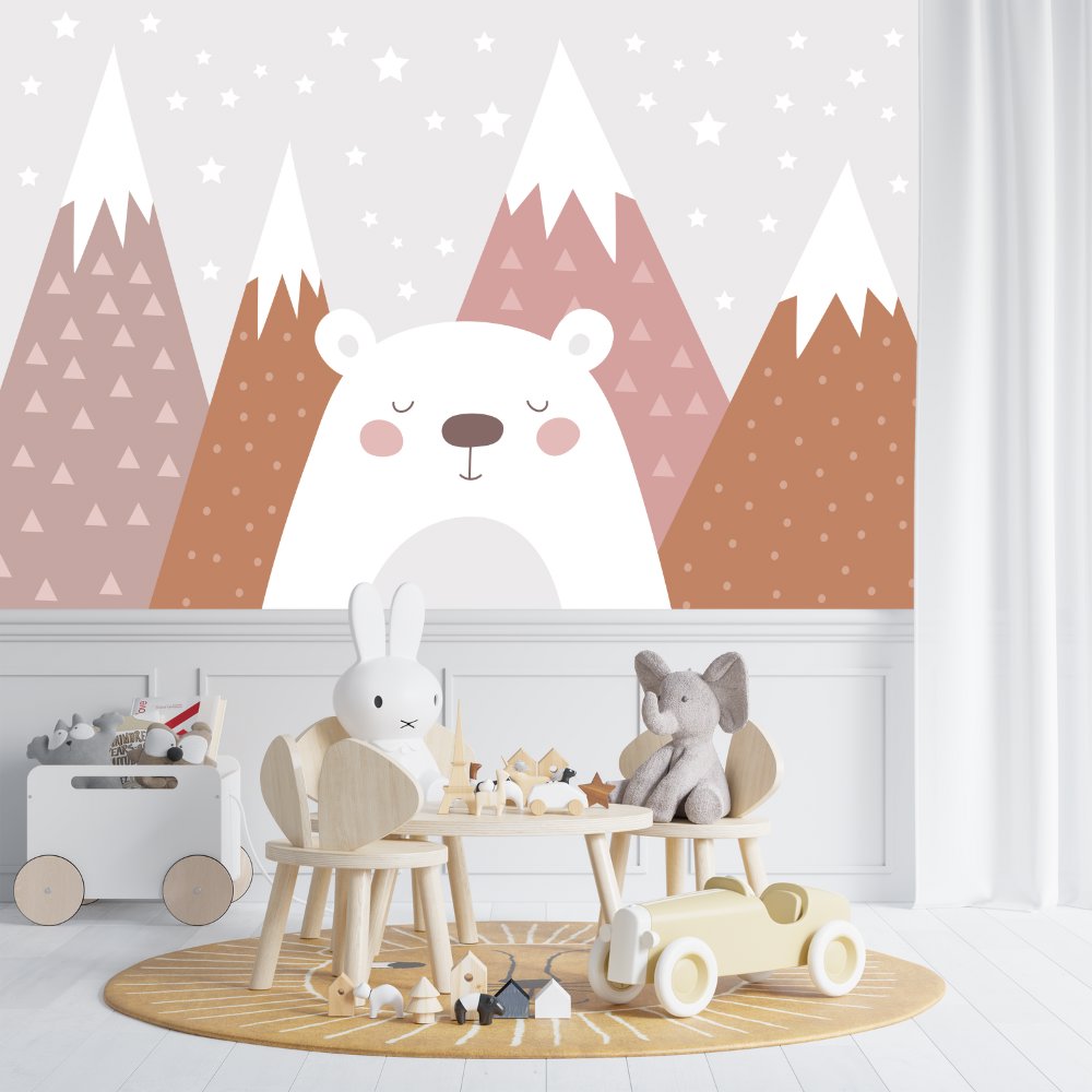 Papier Peint Bébé Classique <br/> Montagne et Ours Blanc