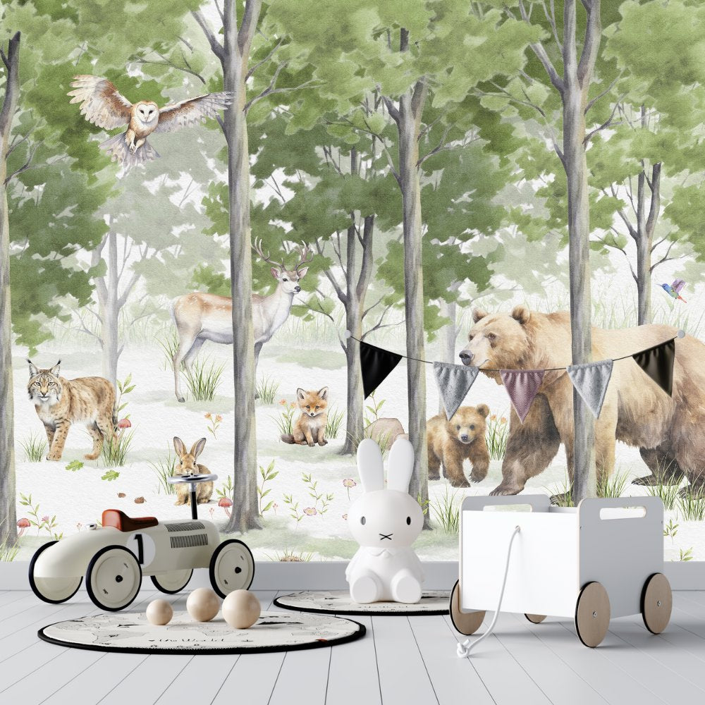 Papier Peint Animaux <br/> Ours et Forêt Peuplée
