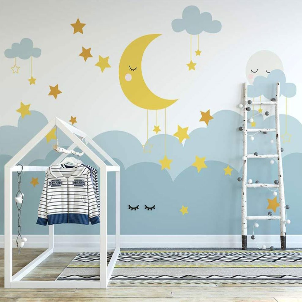 Papier Peint Etoile <br/> Croissant de Lune Endormie Garçon