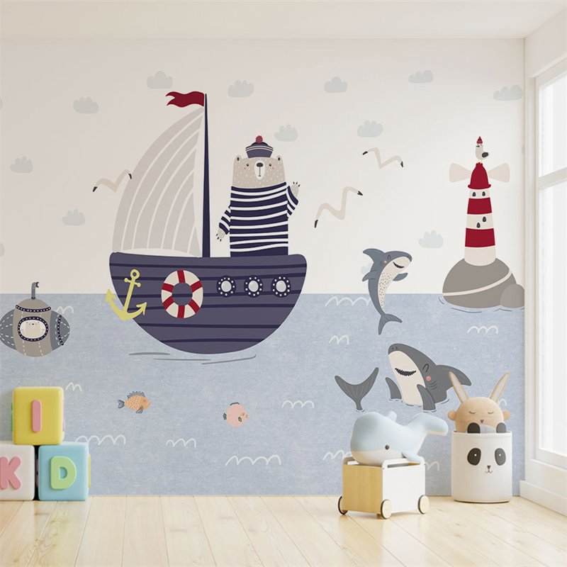 Papier Peint Marin <br/> Ours et Bateau