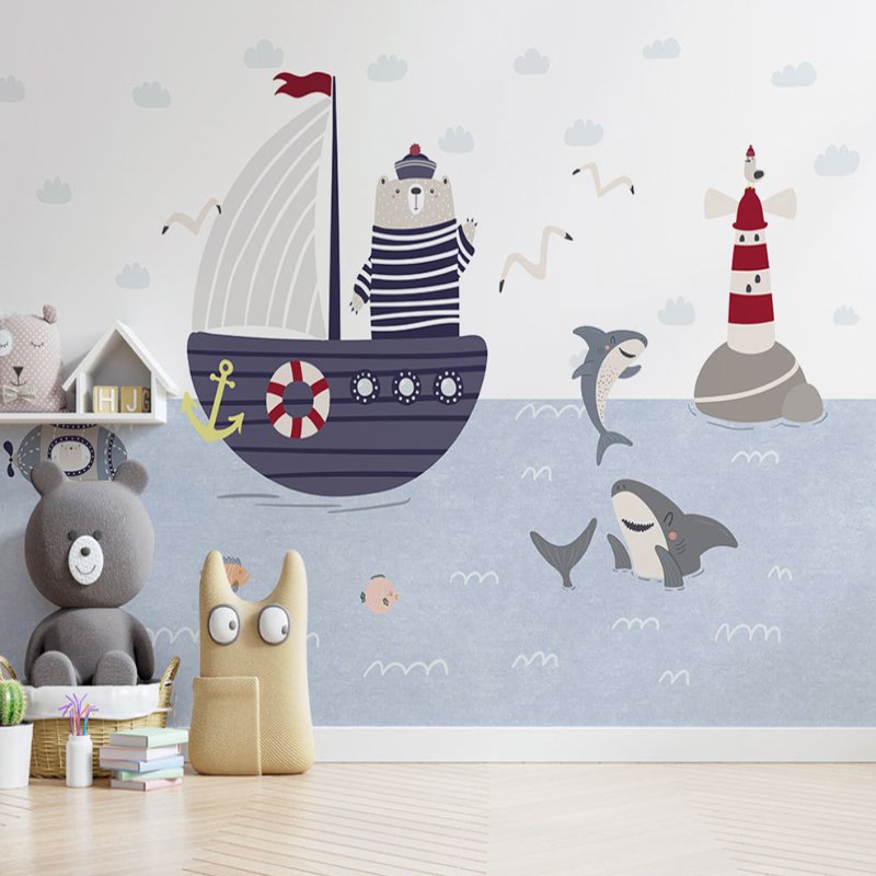 Papier Peint Marin <br/> Ours et Bateau