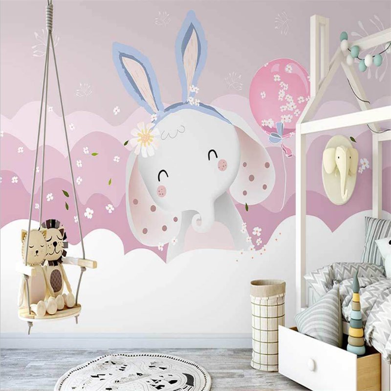 Papier Peint Fille Classique <br/> Bébé Eléphant Blanc