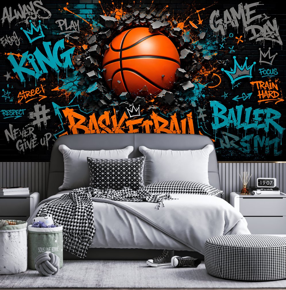 Papier Peint Basket <br/> Explosion Noire Graffiti