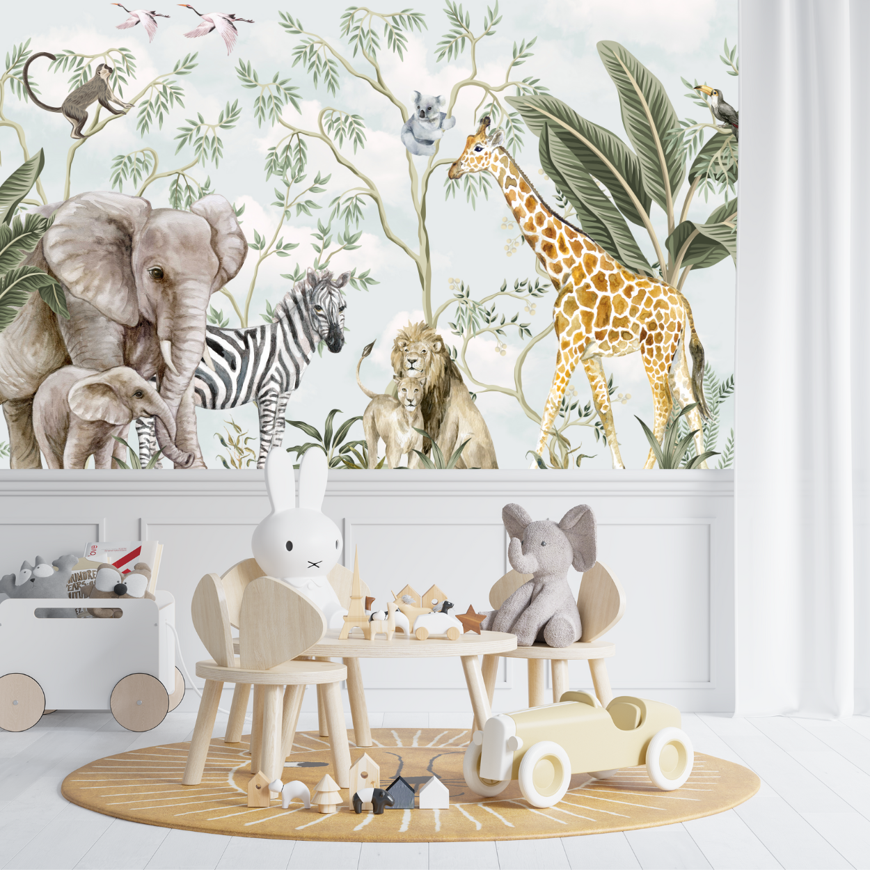 Papier Peint Animaux  <br/> Elégance Eléphant et Girafe