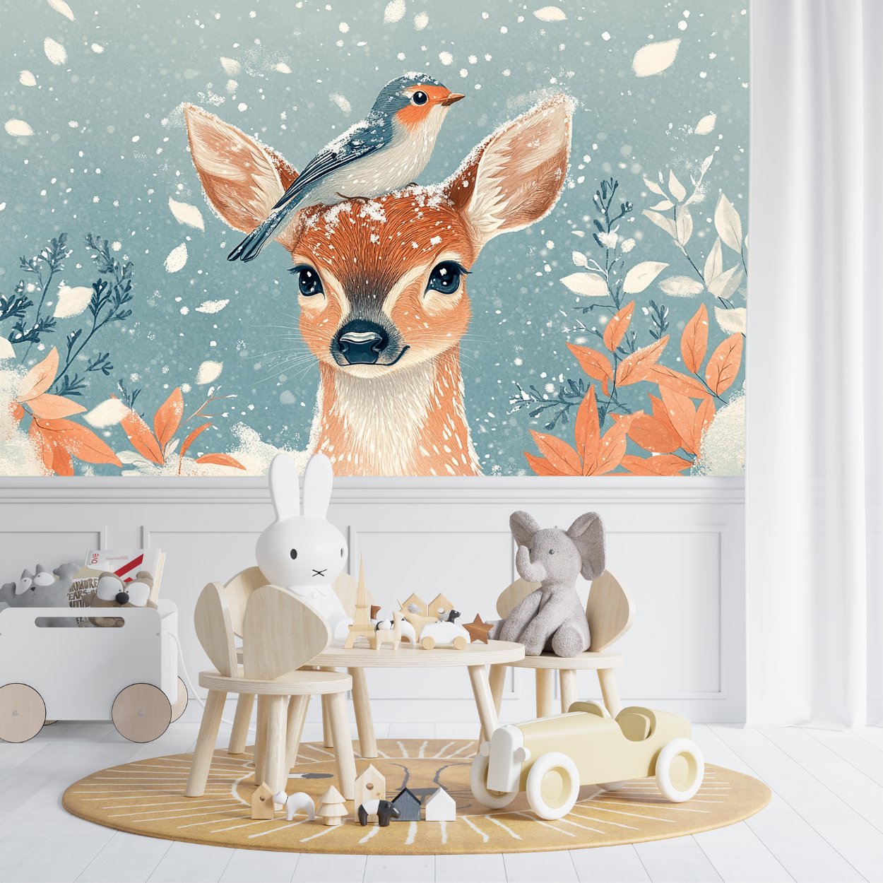 Papier Peint Animaux  <br/> Biche et Oiseau