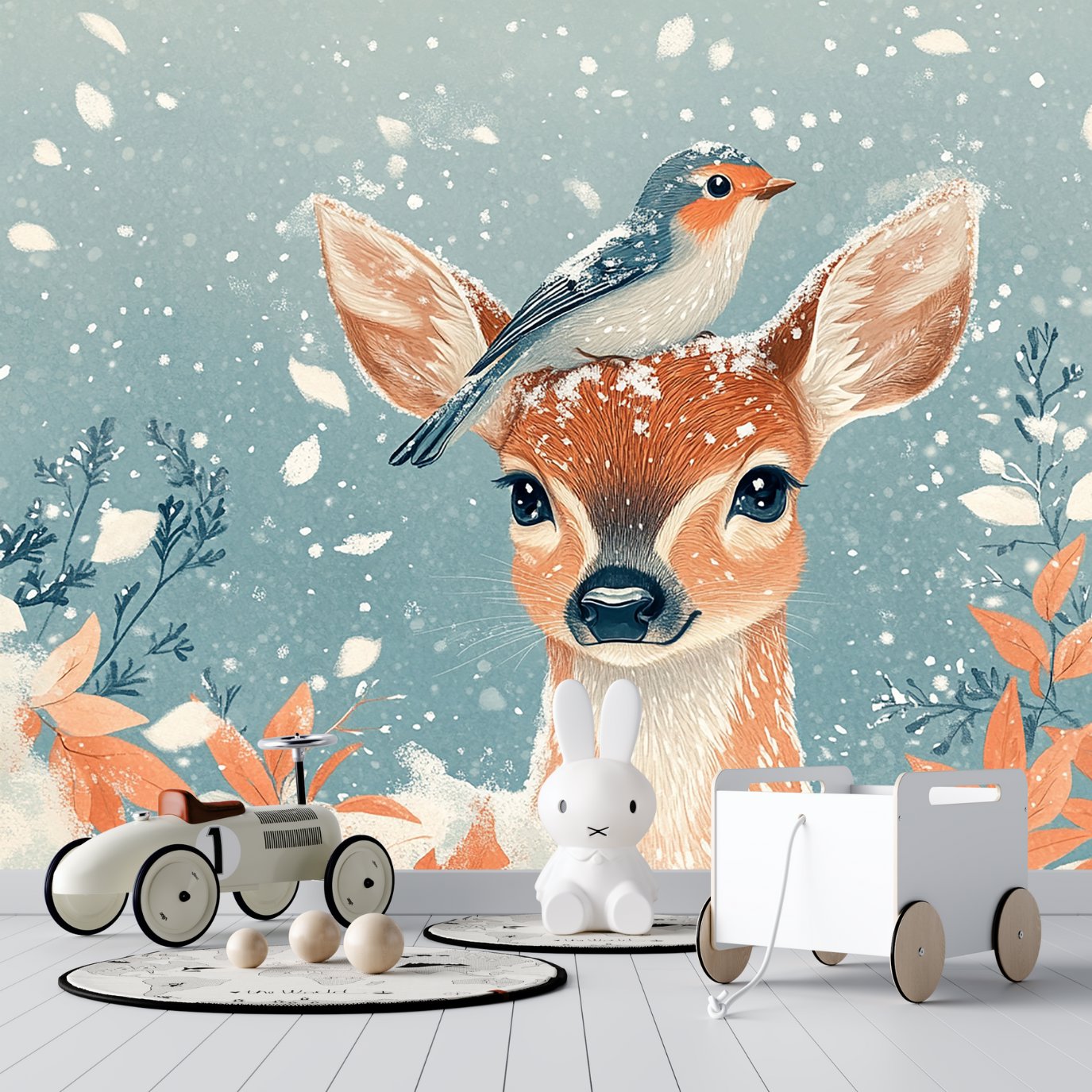 Papier Peint Animaux  <br/> Biche et Oiseau