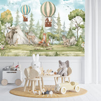 Thumbnail for Papier Peint Animaux  <br/> Panoramique Forêt et Montgolfière