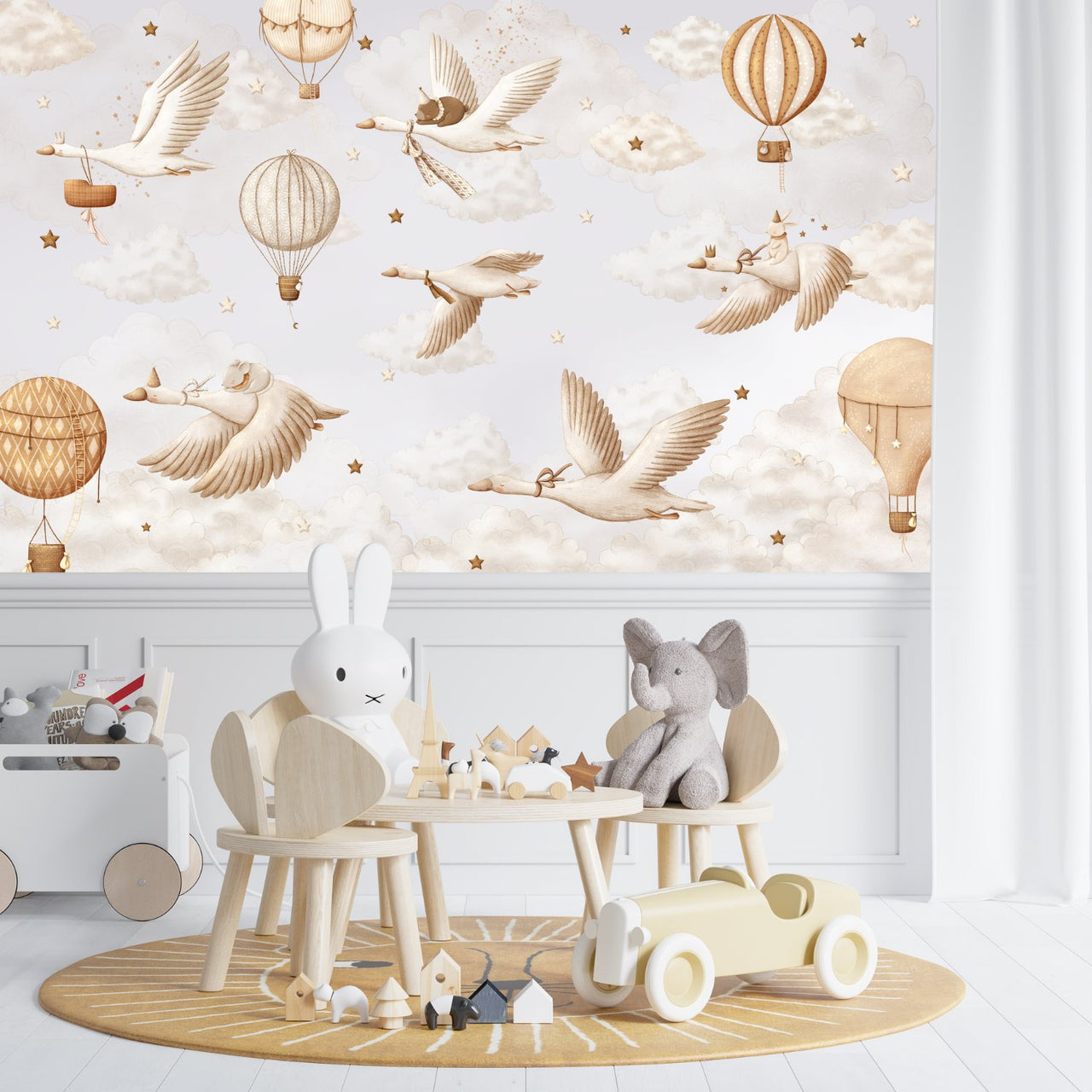 Papier Peint Oiseaux <br/> Oies et Montgolfières