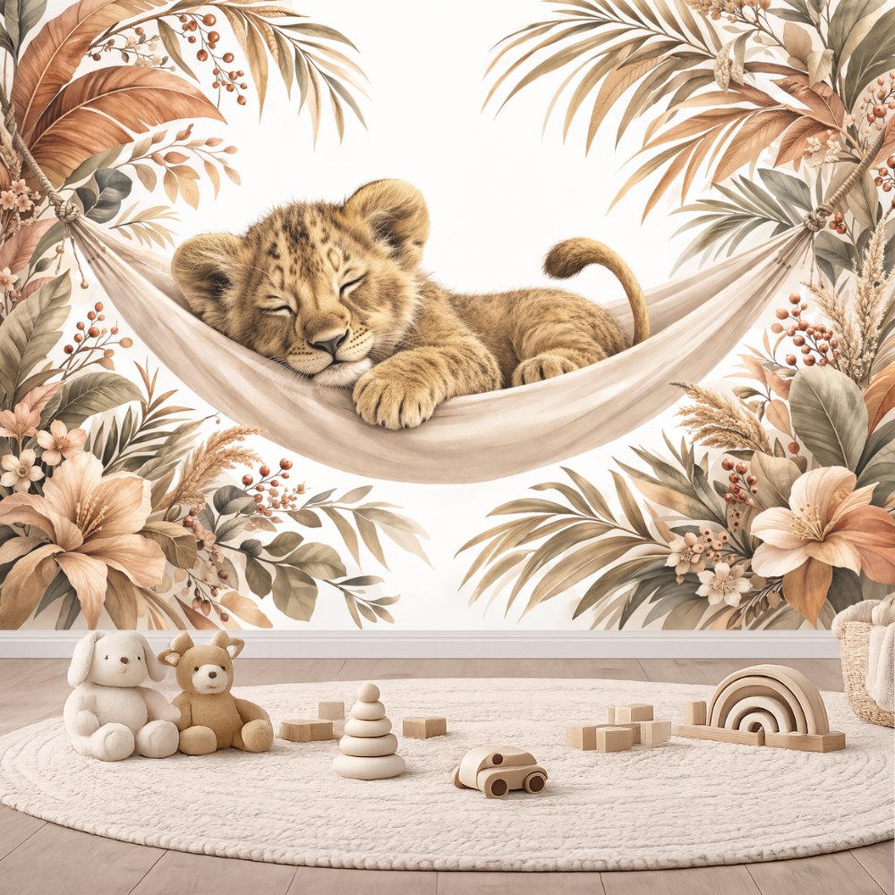 Papier Peint Animaux  <br/> Lionceau Hamac Boho
