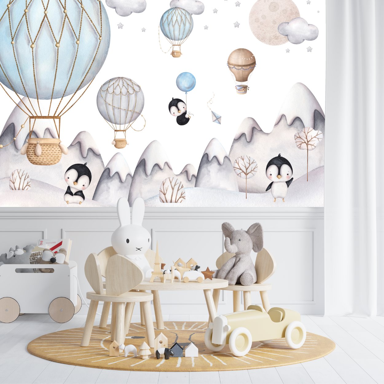Papier Peint Animaux  <br/> Pingouins et Montgolfières dans les Neiges