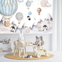 Thumbnail for Papier Peint Animaux  <br/> Pingouins et Montgolfières dans les Neiges