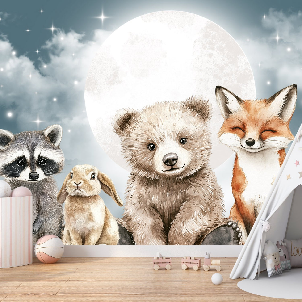 Papier Peint Animaux  <br/> Petits Coquins sous la Lune