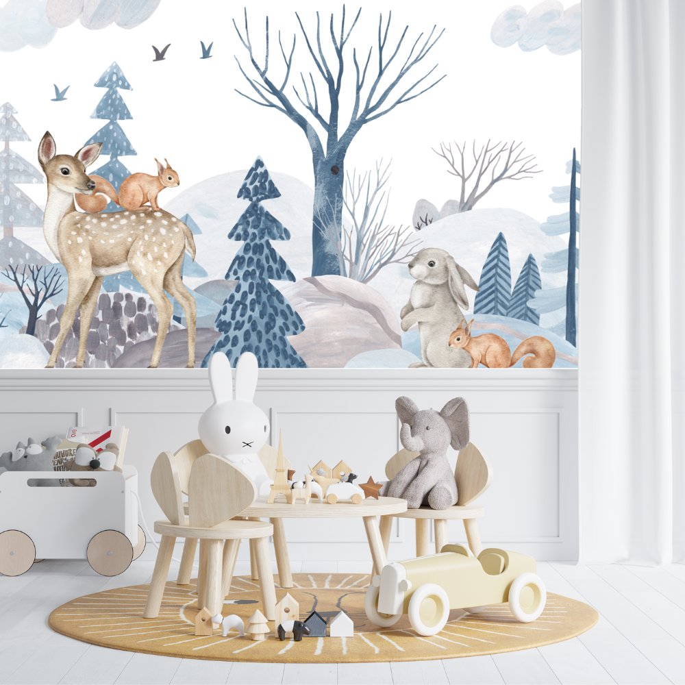 Papier Peint Animaux <br/> Biche Forêt d'Hiver