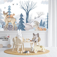 Thumbnail for Papier Peint Animaux <br/> Biche Forêt d'Hiver