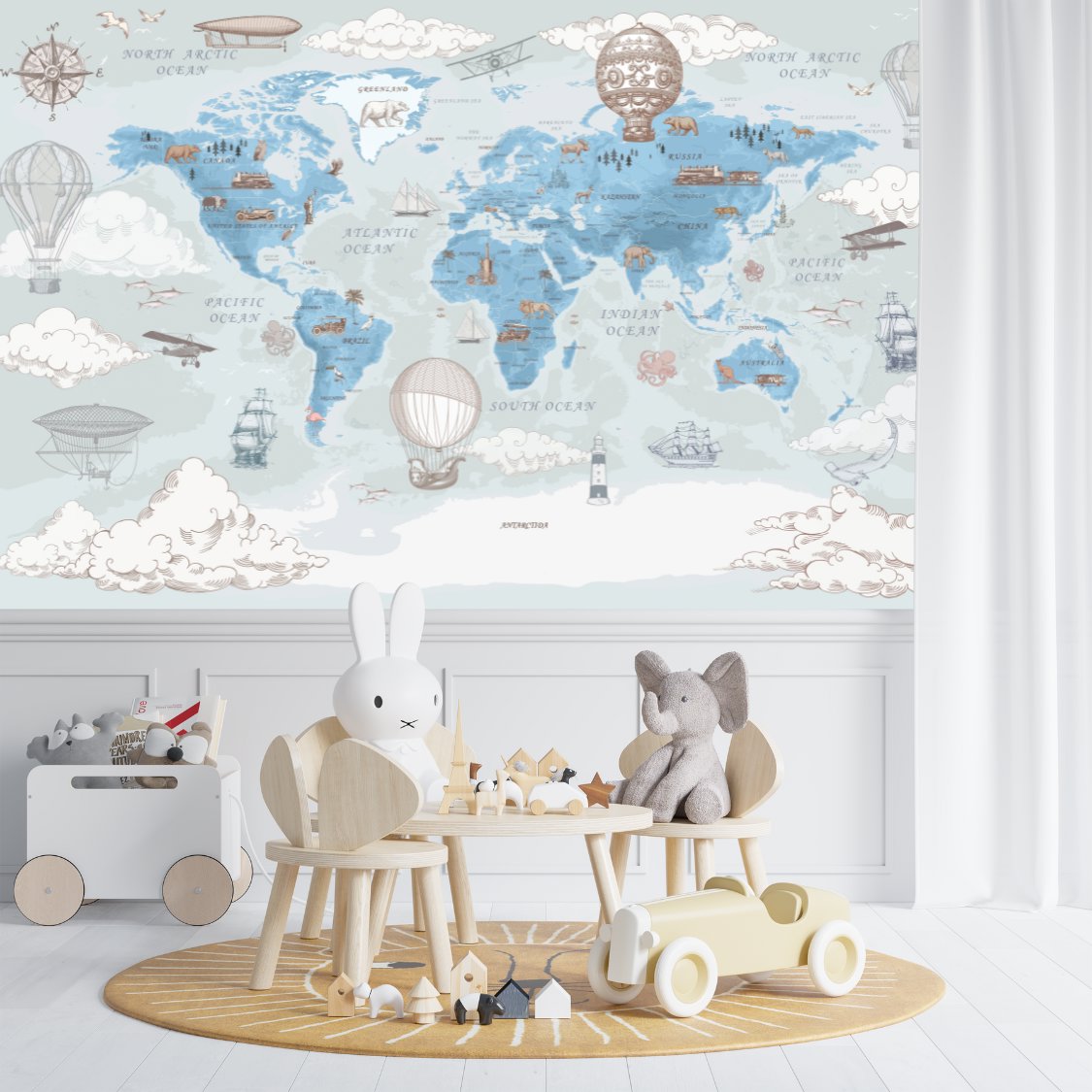 Papier Peint Animaux <br/> Aquarelle Bleu Monde