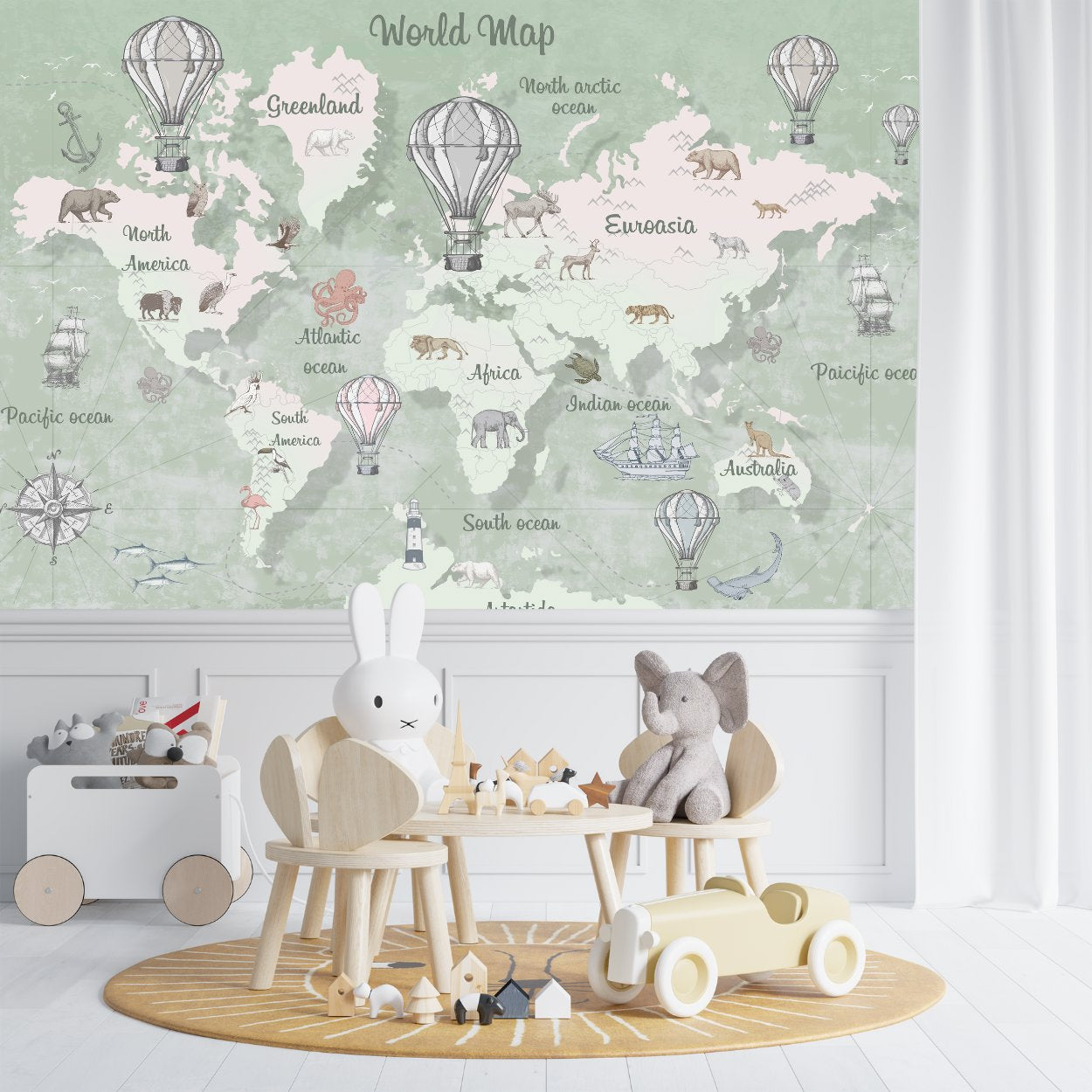 Papier Peint Animaux <br/> Aquarelle Vert monde