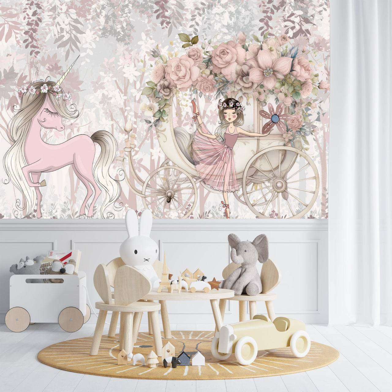 Papier Peint Licorne <br/> Princesse Ballerine et Carrosse