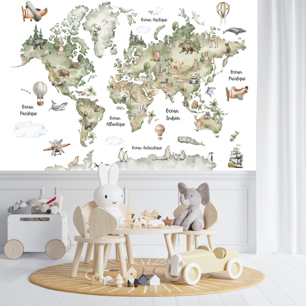 Papier Peint Chambre Enfant Carte du Monde | Le Petit Intissé